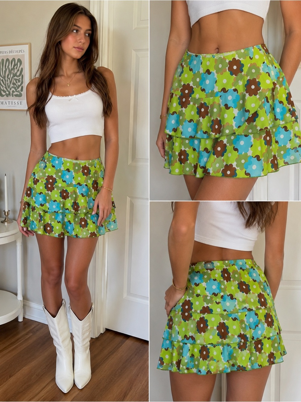 Vintage Y2K La Belle Floral Ruffle Mini Skirt Size 11
Made in USA